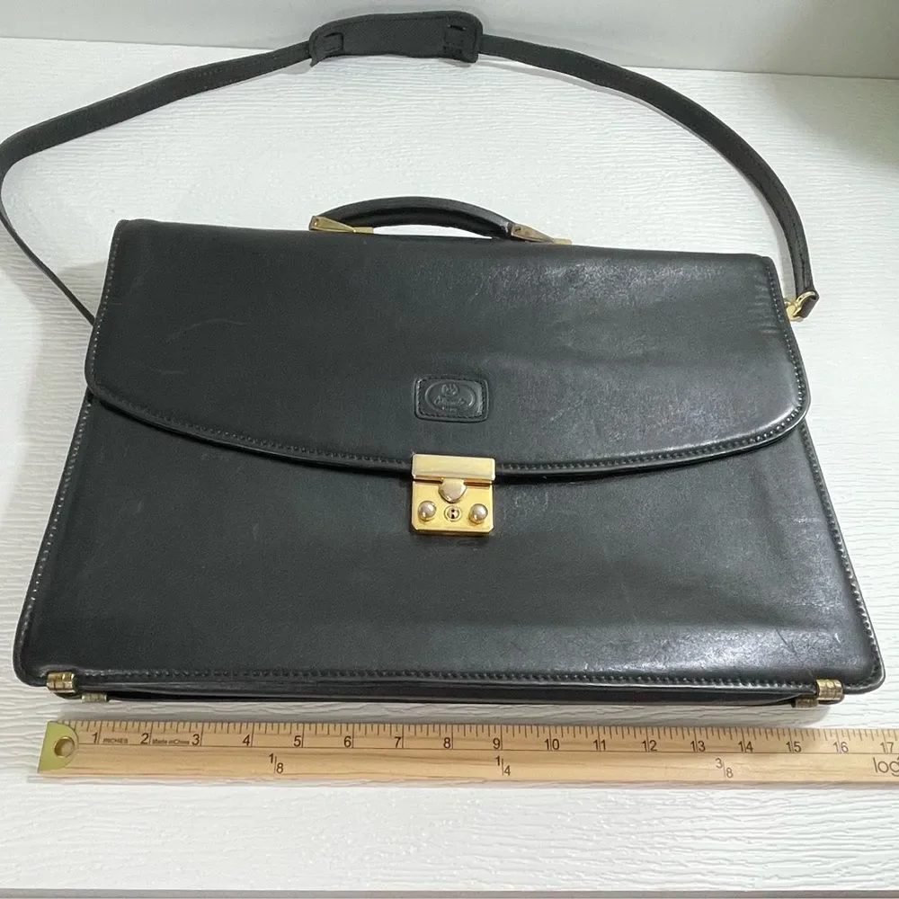 Vintage Trento Briefcase Black Leather Messenger Satchel Bag Carry Handle Strap‎